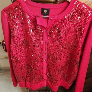 JM Collection Hot Pink Sequin Cardigan